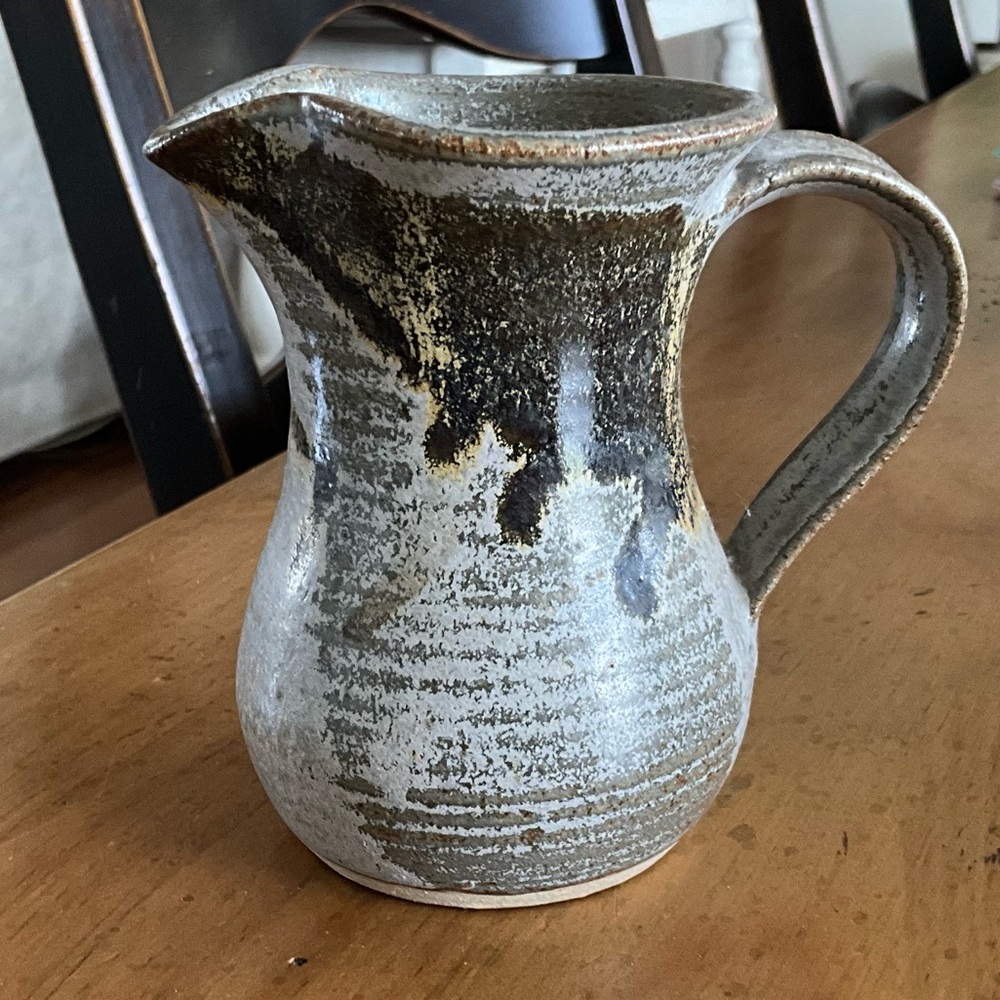 Vintage handcrafted signed pottery creamer glazed
